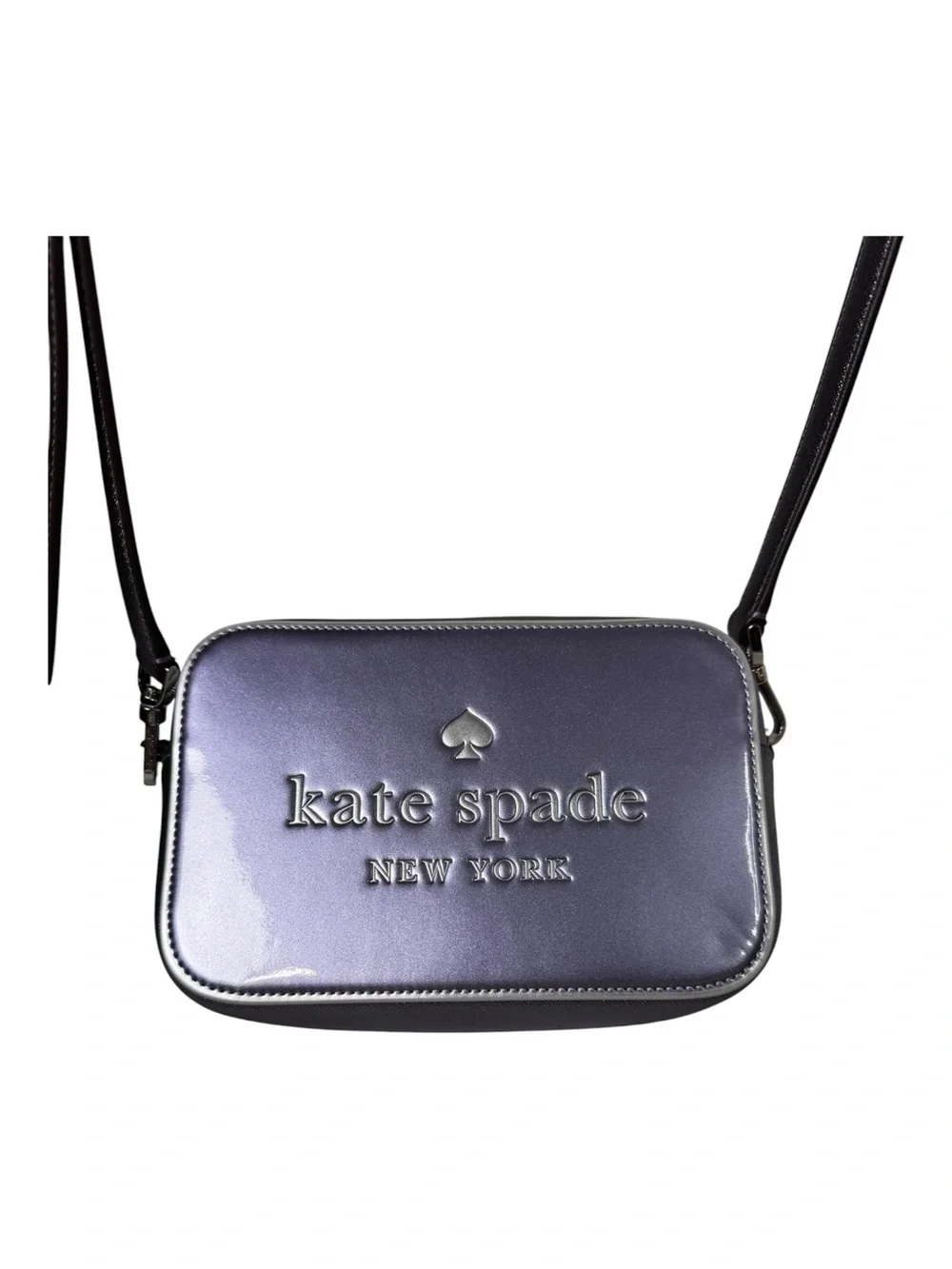 Kate Spade Metallic Lilac Patent Embossed Logo Crossbody Camera Bag Silver OS